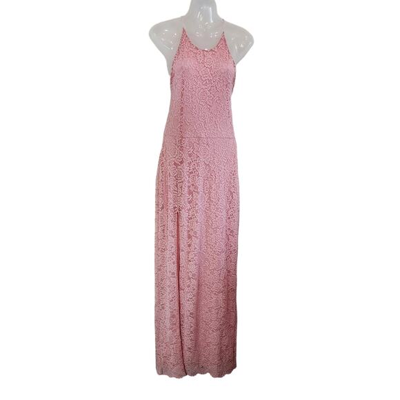 Love X Design Feminine Backless Blush Pink Lace Sleek Maxi Dress Size Medium - Picture 1 of 10